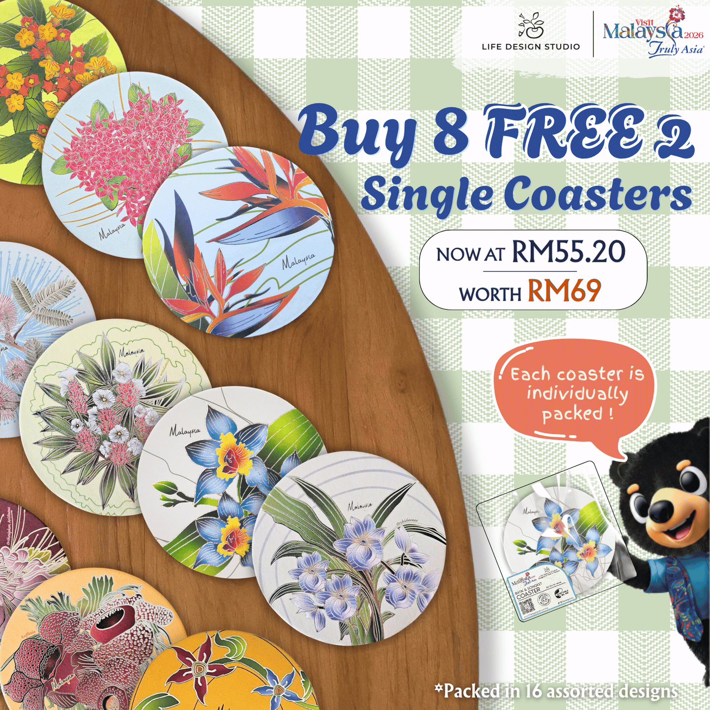 Batik Coaster Bunga Edition (Single Piece)
