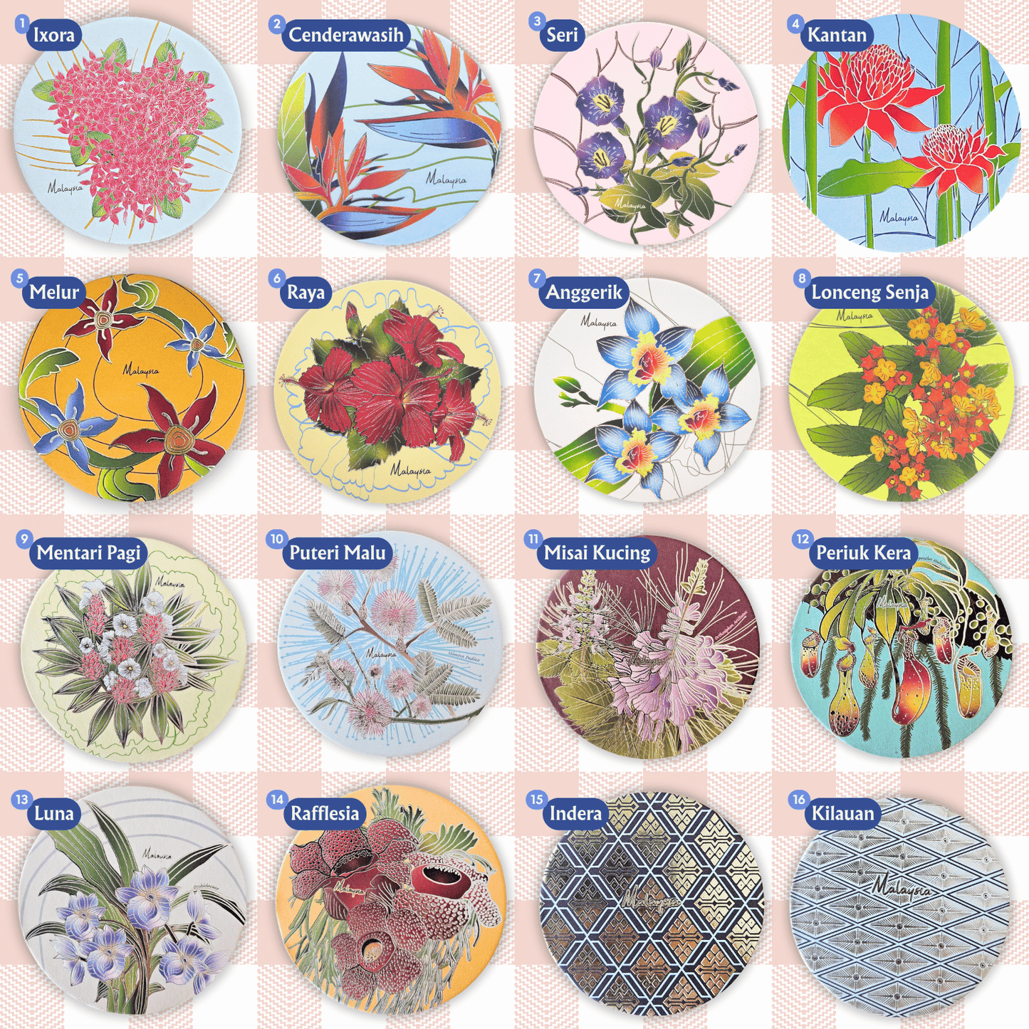 Batik & Songket Coasters / Batik Coasters Bunga Edition (Set 2 Pieces)