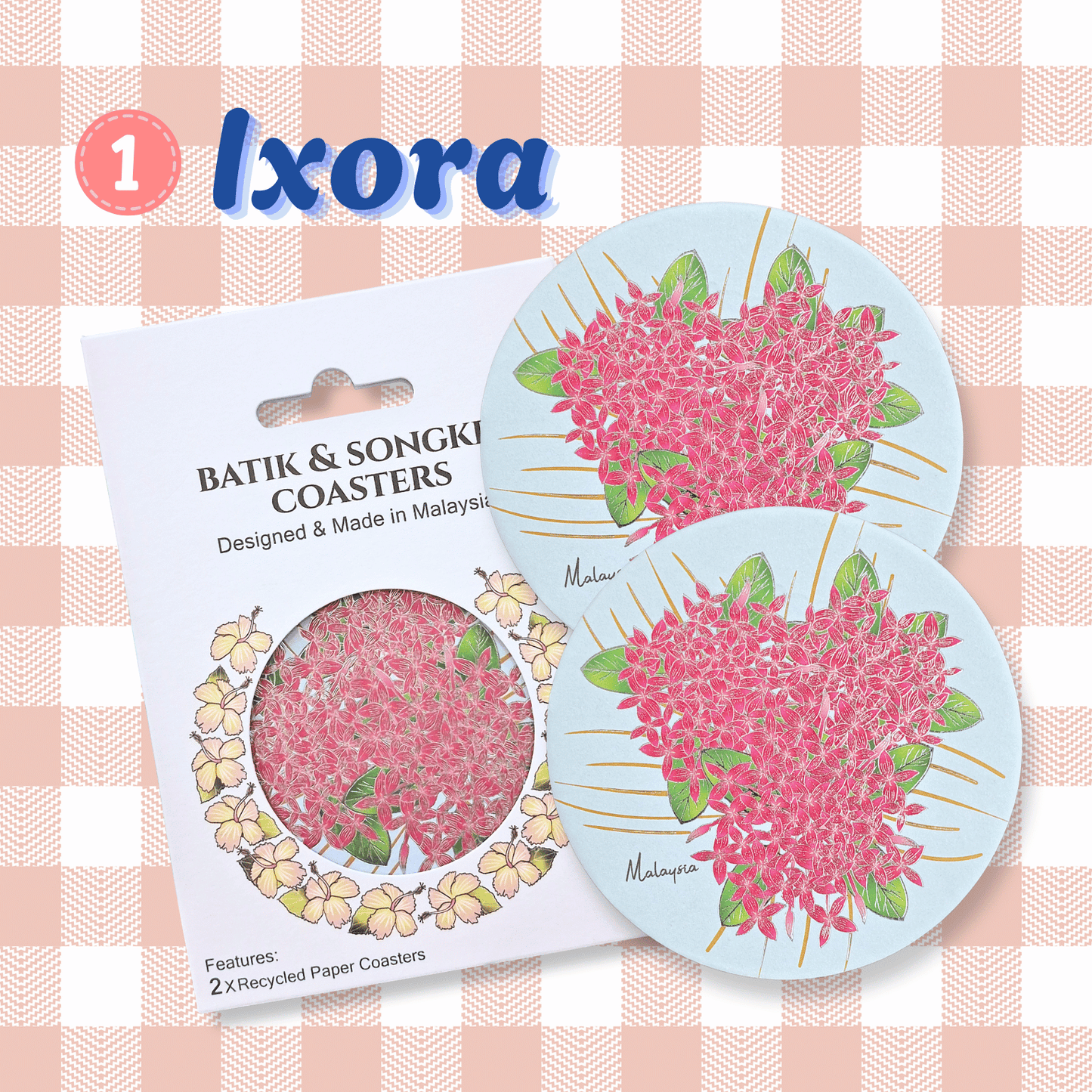 Batik & Songket Coasters / Batik Coasters Bunga Edition (Set 2 Pieces)