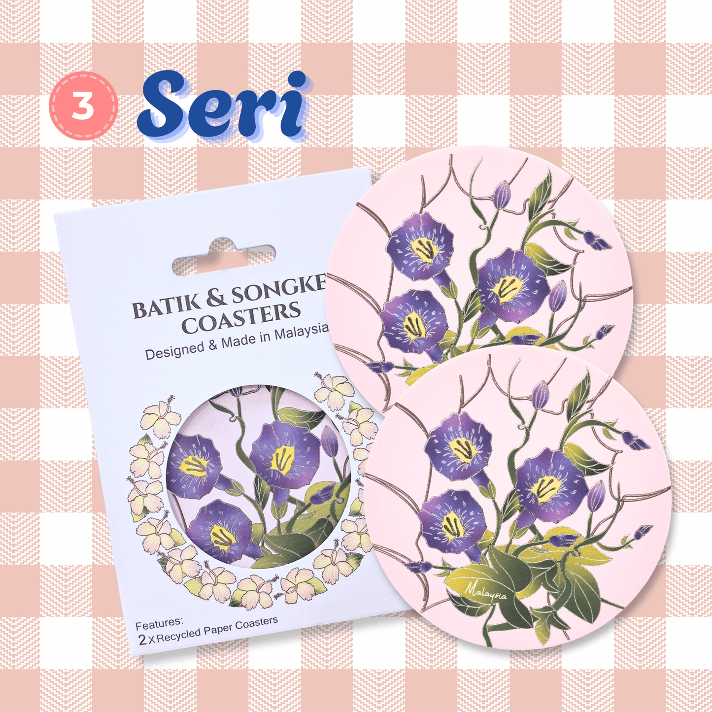 Batik & Songket Coasters / Batik Coasters Bunga Edition (Set 2 Pieces)
