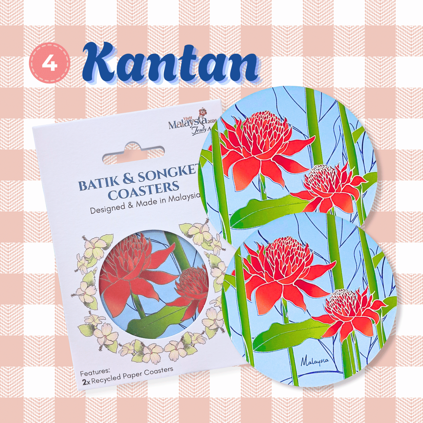 Batik & Songket Coasters / Batik Coasters Bunga Edition (Set 2 Pieces)