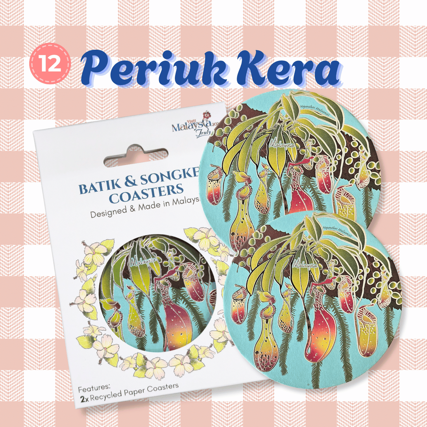 Batik & Songket Coasters / Batik Coasters Bunga Edition (Set 2 Pieces)