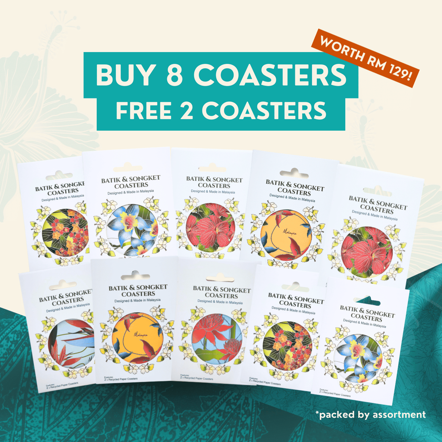 Batik & Songket Coasters / Batik Coasters Bunga Edition (Set 2 Pieces)