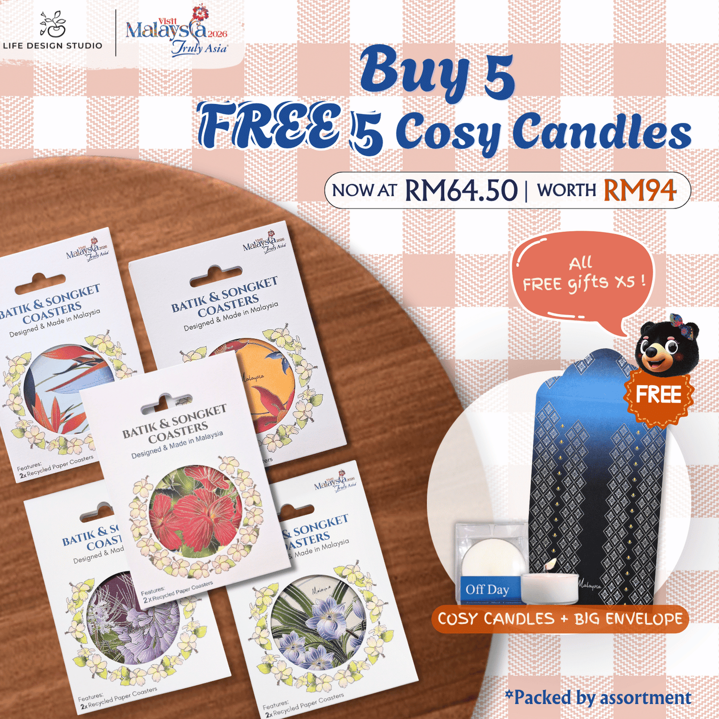 Batik & Songket Coasters / Batik Coasters Bunga Edition (Set 2 Pieces)