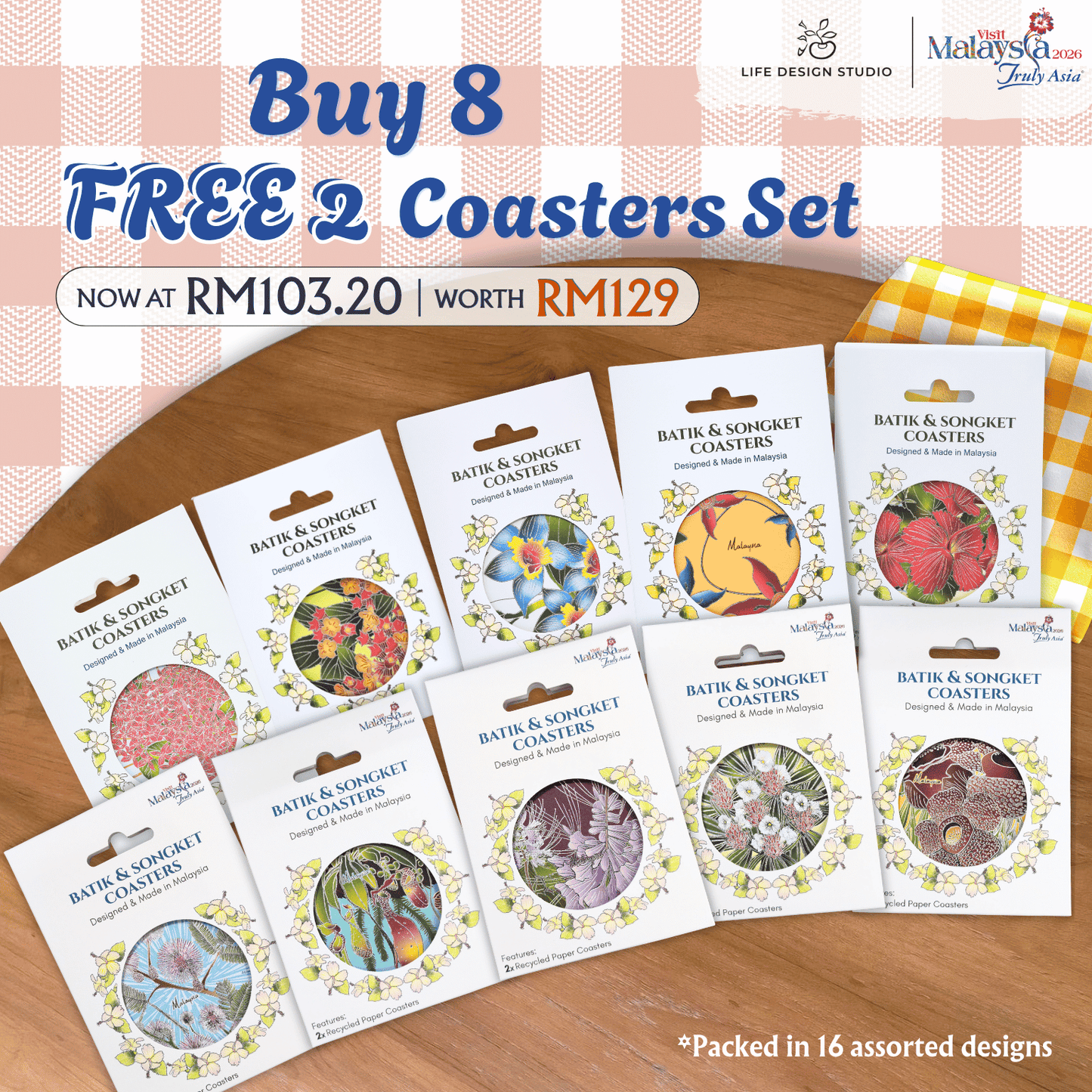 Batik & Songket Coasters / Batik Coasters Bunga Edition (Set 2 Pieces)