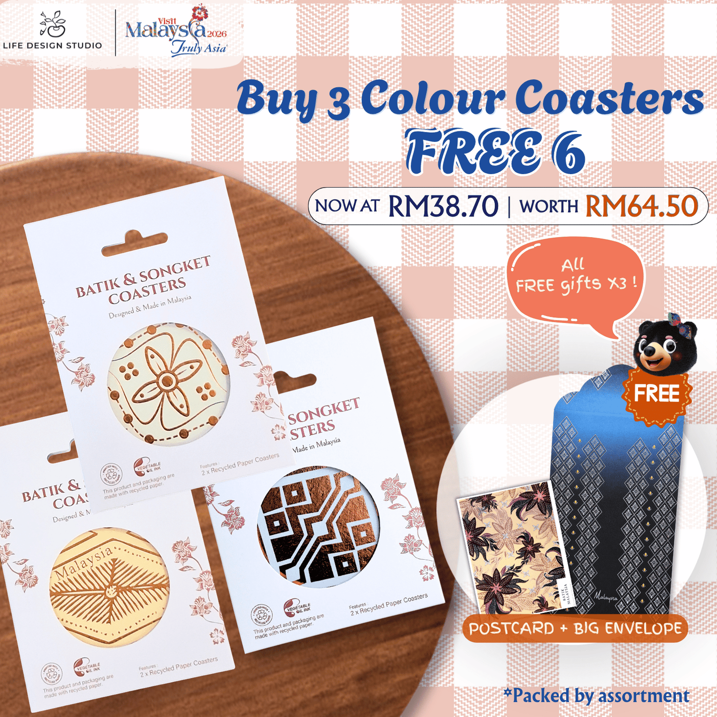 Batik & Songket Coasters / Batik Coasters Bunga Edition (Set 2 Pieces)