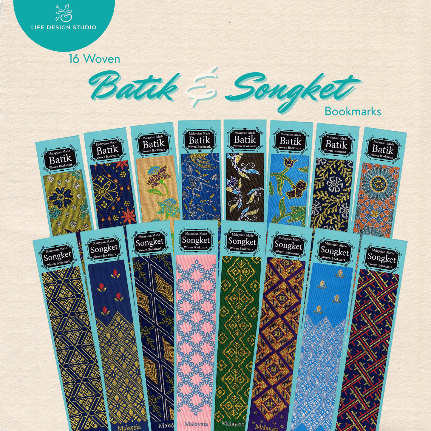 Woven Batik and Songket Bookmarks (16 pcs Bundle with Free Gifts)