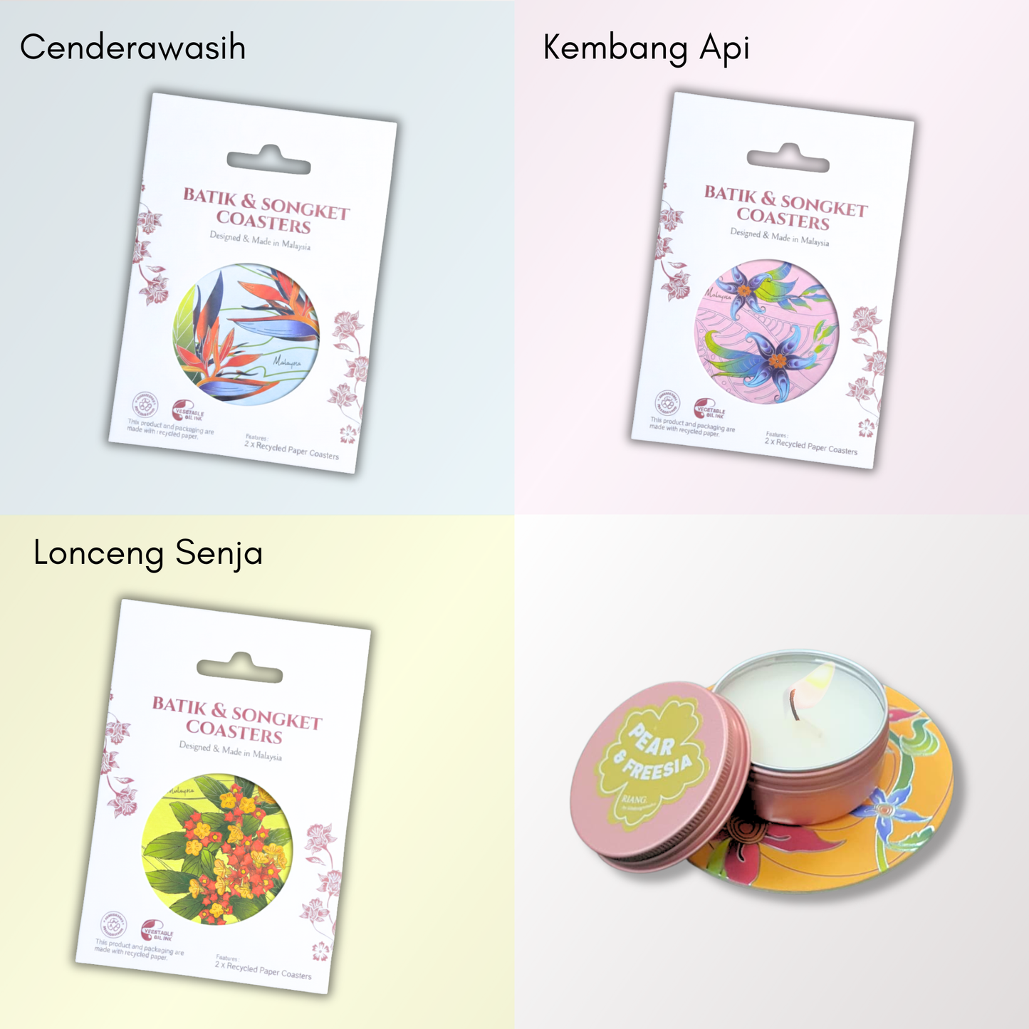 Batik Coasters Bunga Edition (Single Piece) - Malaysian Made, Eco-Friendly, Premium Metallic Foiling, Recycled Materials, Versatile Use