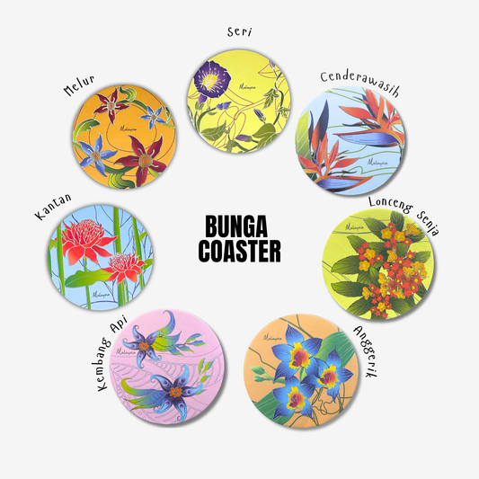 Batik Coasters Bunga Edition (Single Piece) - Malaysian Made, Eco-Friendly, Premium Metallic Foiling, Recycled Materials, Versatile Use