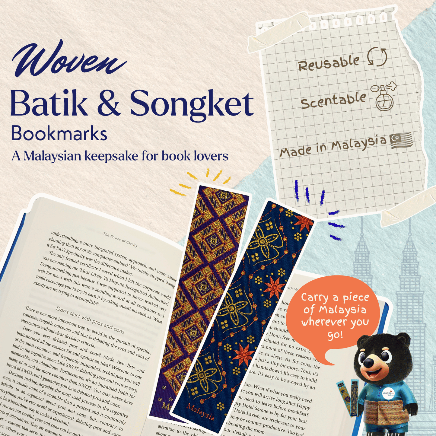 KLCC Twin Towers Batik & Songket Bookmark Duo Gift Set