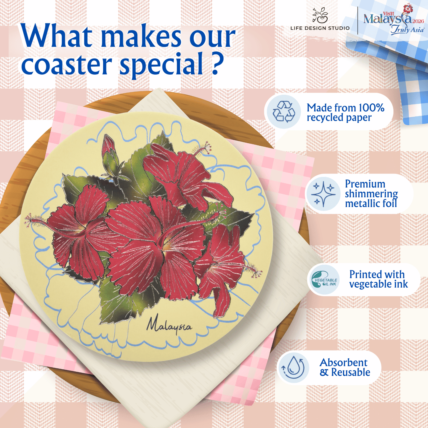 Batik & Songket Coasters / Batik Coasters Bunga Edition (Set 2 Pieces)